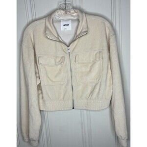 Aerie velour corduroy crop zip jacket Sz S cream Y2K cottage capsule athleisure